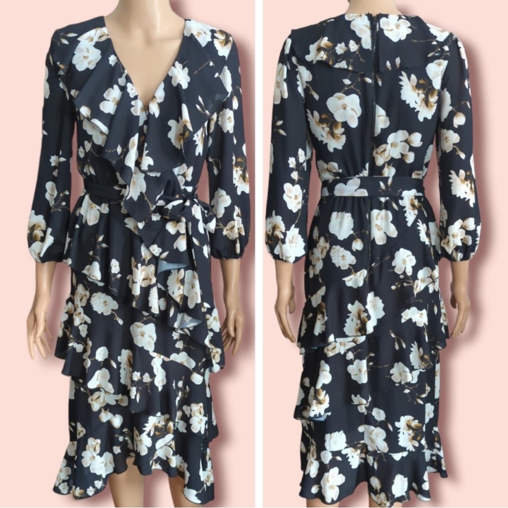 Alice & Olivia - Kye floral ruffle flow midi wrap dress - Picture 5 of 11